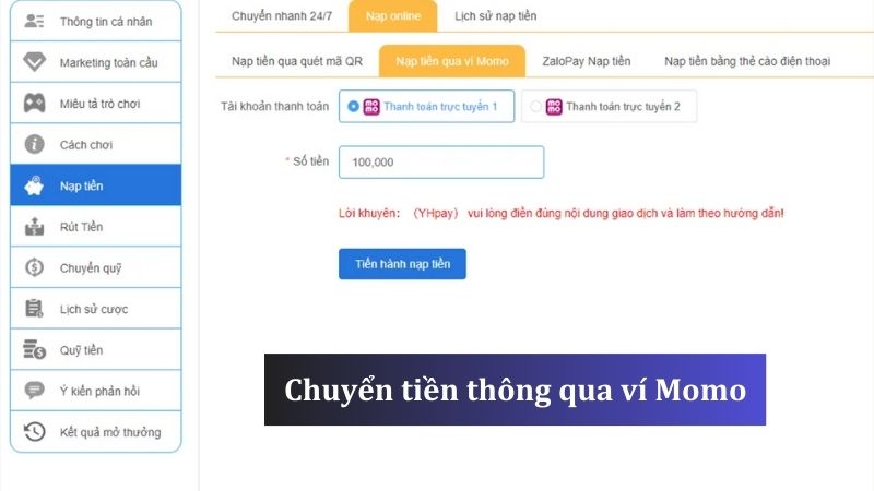 Hướng dẫn nạp tiền 123B thông qua ví Momo