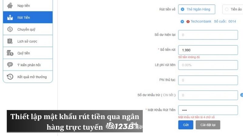 Thiết lập mật khẩu rút tiền qua ngân hàng trực tuyến