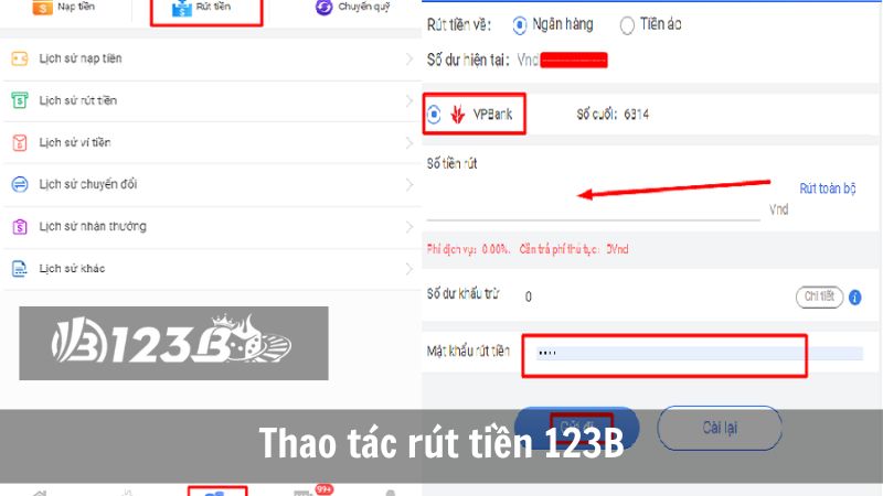 Thao tác rút tiền 123B