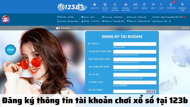 Đăng ký thông tin tài khoản chơi xổ số tại 123b