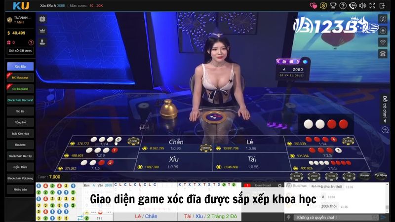 Giao diện game xóc đĩa được sắp xếp khoa học